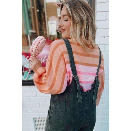 Multicolour Gradient Striped Ribbed Edge Loose Sweater