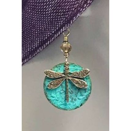 Dark Green Retro Dragonfly Hook Drop Earrings