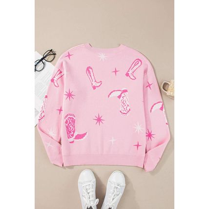 Pink Western Cowboy Boot Sweater