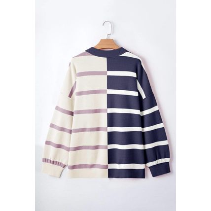 Blue Stripe Colorblock Oversized Sweater