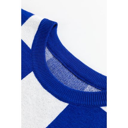 Dark Blue Cherckerboard Round Neck Sweater Vest