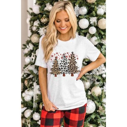 White Leopard Christmas Tree Graphic Crewneck Tee