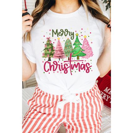 White Merry Christmas Holiday Vibe Graphic Crewneck T Shirt