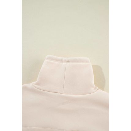 Apricot Drawstring Turtleneck Dolman Sleeve Sweatshirt