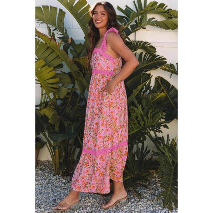 Rose Floral Lace Tied Strap Empire Waist Maxi Dress
