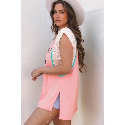 Light Pink Vintage Nashville Printed Patchwork Tank Top