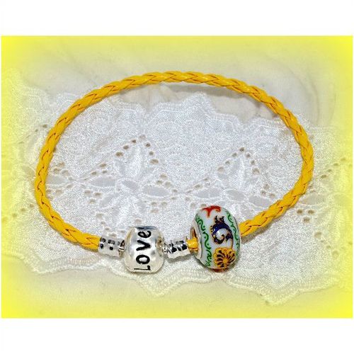 Summer Gift Love Clasp Woven Bracelet Yellow Bead Bangle Wristband Jewellery 890
