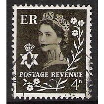 SG NI8: 4d. olive-sepia Northern Ireland Regional Stamp: Queen Elizabeth II.