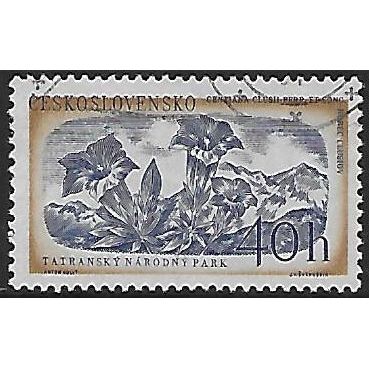 Mi 1037: 40 h. brown-ochre/deep violet-blue Tatra National Park: Gentian.