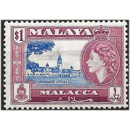 Malacca 1957 SG47 $1 Ultramarine & Reddish Purple Mounted Mint . ..