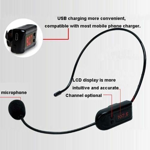 FM Wireless Microphone Headset - FM Radio Multi-Channel Micphone - Black - 10479