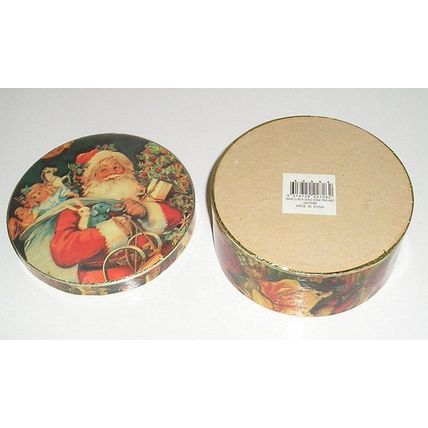 Decoupage Round Cardboard Gift Box with Victorian Santa Christmas display