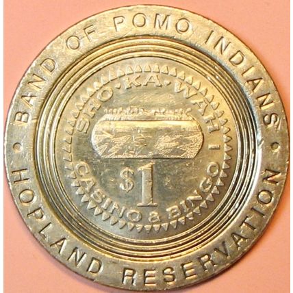 Sho-Ka-Wah. $1 Casino Token. Hopland, CA. P92.