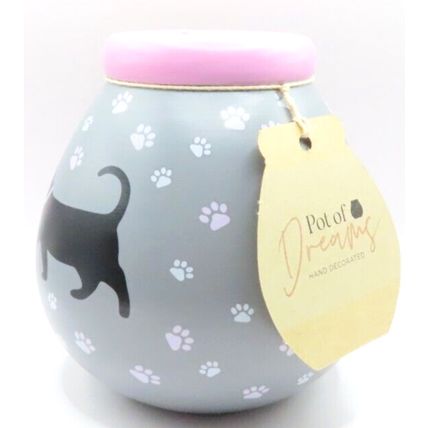 Black Cat Money Box 15 CM Ceramic Cats Leave Paw Prints On Your Heart Gift Savin