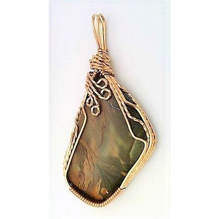 Amethyst Sage Agate Bronze Wire Wrap Gemstone Pendant 48