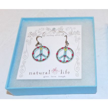 Nautral Life Peace Symbol Dangle Earrings Sterling Silver