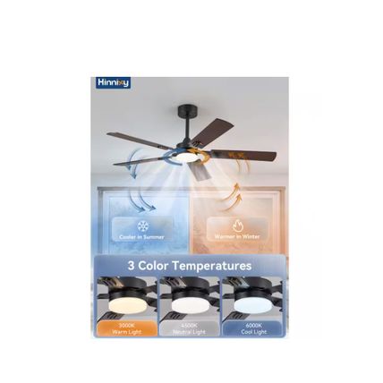HINNIXY 52" Indoor Black LED Fan w/ Black and Walnut Blades, Light & Remote