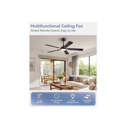 HINNIXY 52" Indoor Black LED Fan w/ Black and Walnut Blades, Light & Remote