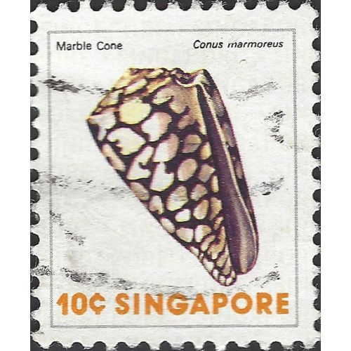 SINGAPORE, MOLLUSC, Conus marmoreus, Marble Cone, white 1977, 10c, #3