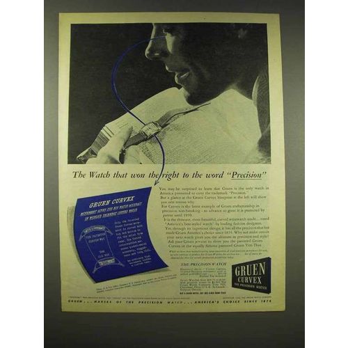 1944 Gruen Curvex Watch Ad - Won the Right to Precision