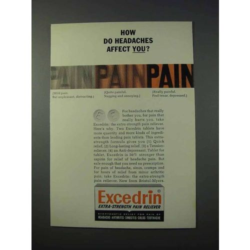 1963 Excedrin Medicine Ad - Headaches Affect You?