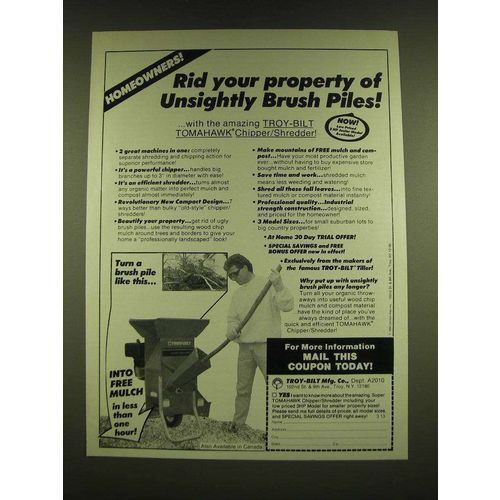 1990 Troy-bilt Tomahawk Chipper/Shredder Ad - Rid your property of unsightly