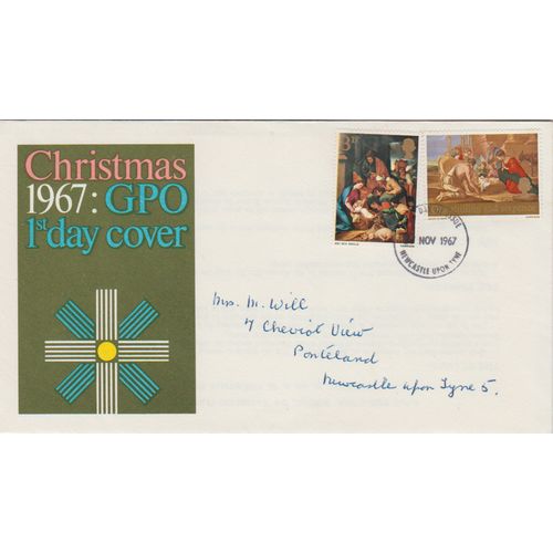 GB 1967 Christmas GPO 2 stamp FDC Newcastle pm see others