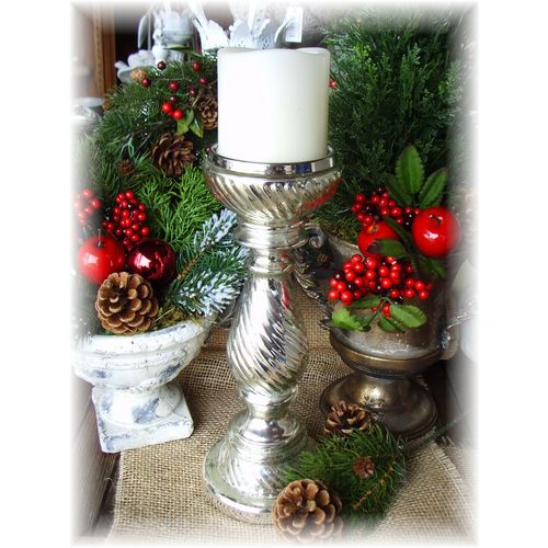 Kerzenständer, Metall, H:ca. 32cm,Kerzenhalter, Bauernsilber-Finish,für Romantik