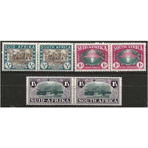 South Africa 1939 Huguenot Set SG82-84 PAIRS Mounted Mint . ..