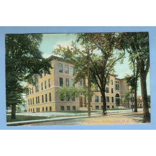 NH Portsmouth High School Tree Lined Street Scene View Large Old School Bu~1235