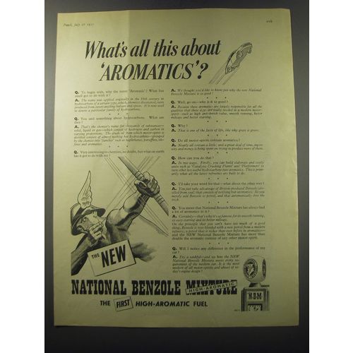 1955 National Benzole Mixture Petrol Ad - What's all this about Aromatics