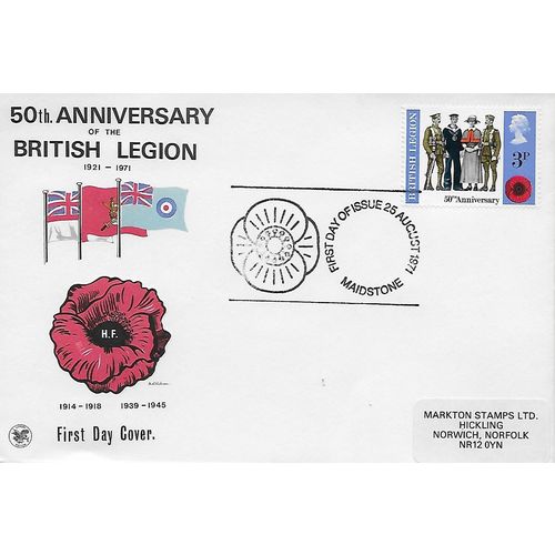 SG 887: 3p. multicoloured 50th Anniversary of the British Legion.