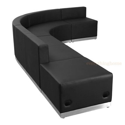 Black White Leather* L-Sectional Reception Office Hotel Conference Living Room