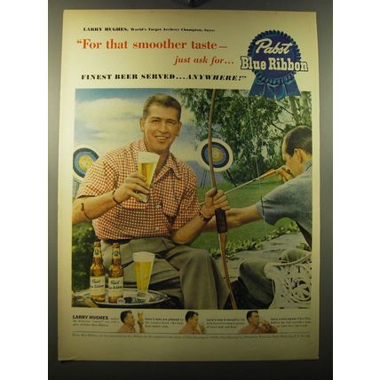 1950 Pabst Blue Ribbon Beer Ad - Larry Hughes - For that smoother taste