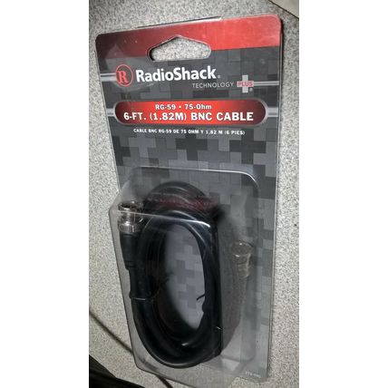RADIOSHACK 6-FT. RG-59 75Ohm BNC Cable P/N 278-990 2780990