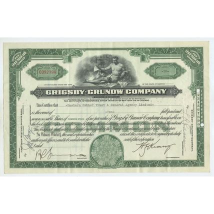 Grigsby Grunow Company 10 Shares 1932 Stock/Share Certificate Majestic Radios