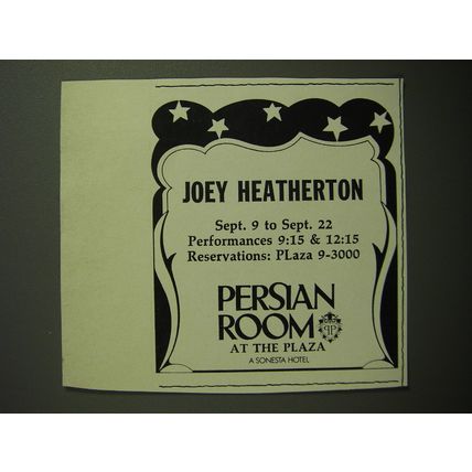 1970 Persian Room at The Plaza Advertisement - Joey Heatherton
