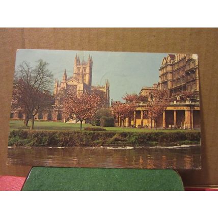 BATH ABBEY & PARADE GARDENS, BATH, SOMERSET used vintage postcard 1964 pm =