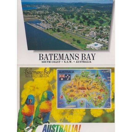 Batemans Bay Parrot Budgie Aerial 2x Australian Map Postcard