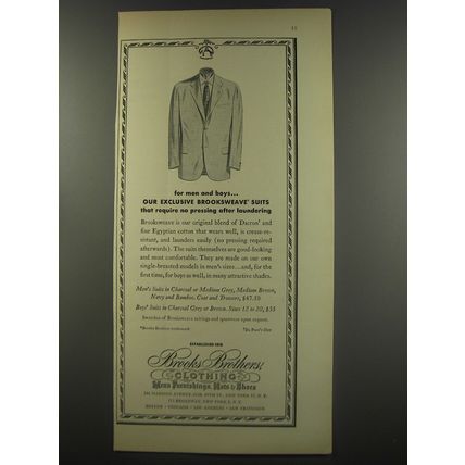 1956 Brooks Brothers Clothing Ad - For men and boys.. our exclusive Brooksweave