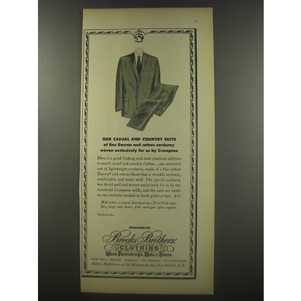 1956 Brooks Brothers Clothing Ad - Our Casual and Country suits of fine Dacron