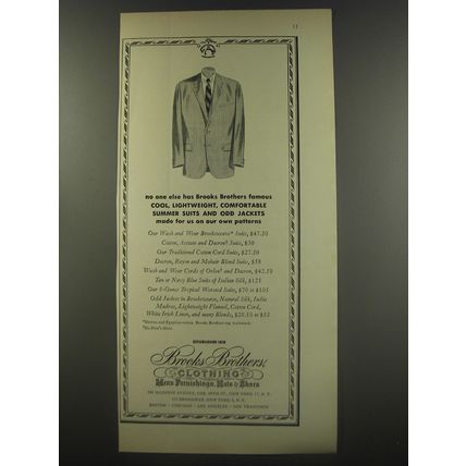 1956 Brooks Brothers Clothing Ad - No one else has Brooks Brothers Summer Suits