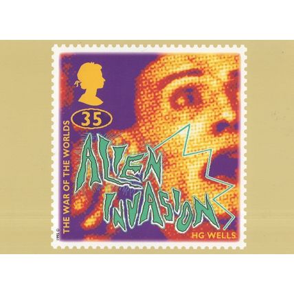 HG Wells The War Of The Worlds UFO Book RMPQ Rare Stamp Postcard