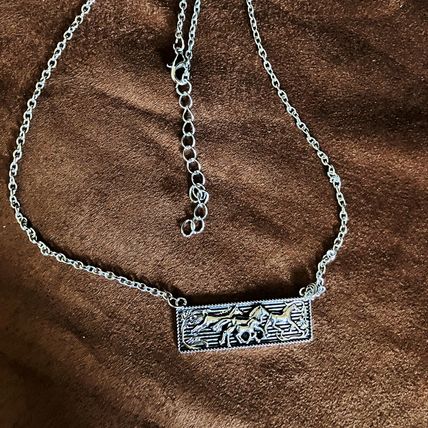 Necklace 3D Carved Horses Pattern Silver Color Pendant #695