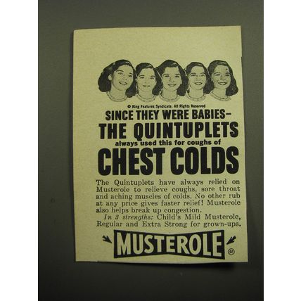 1949 Musterole Rub with Dionne Quintuplets Ad - Since they were babies
