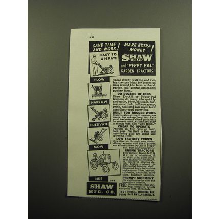 1949 Shaw Du-All and Peppy Pal Garden Tractors Ad - Save time and work!