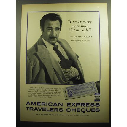 1958 American Express Travelers Cheques Ad - Gilbert Roland
