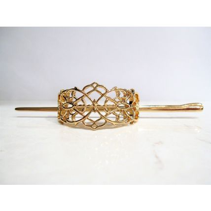 Gold or silver filigree metal hair slide stick clip