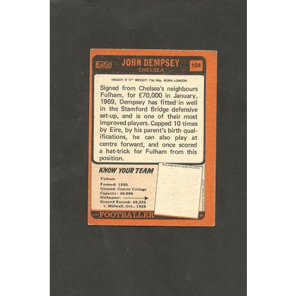 A&BC Orange Back Football 1970-71 #104 John Dempsey Chelsea