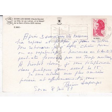 Evian Les Bains France Postcard posted 1987 creased